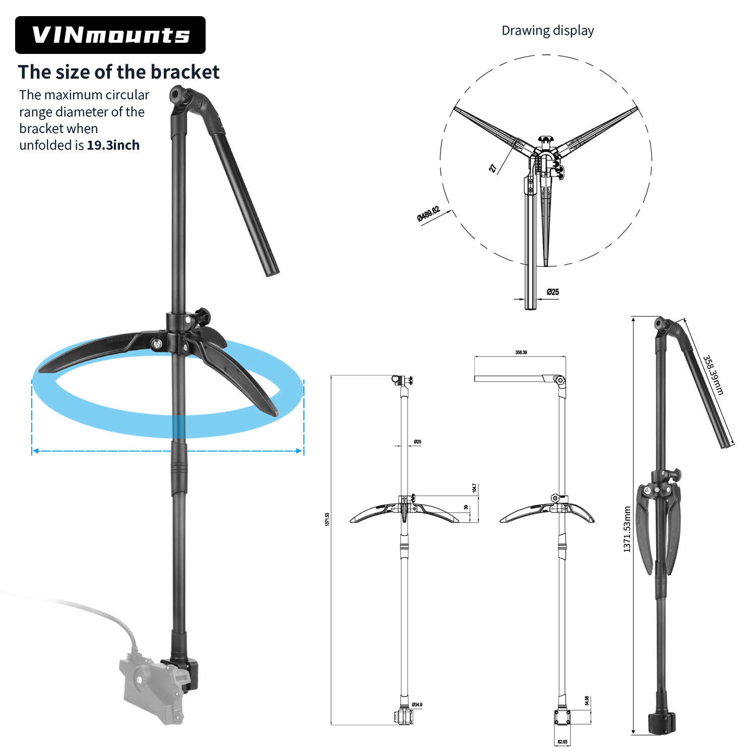 Fish Finder Mount - Support de poteau de transducteur de